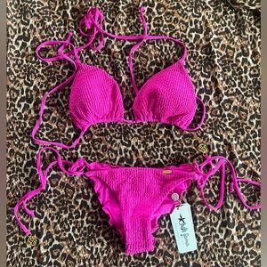 Luli Fama Hot Pink Triangle Bikini